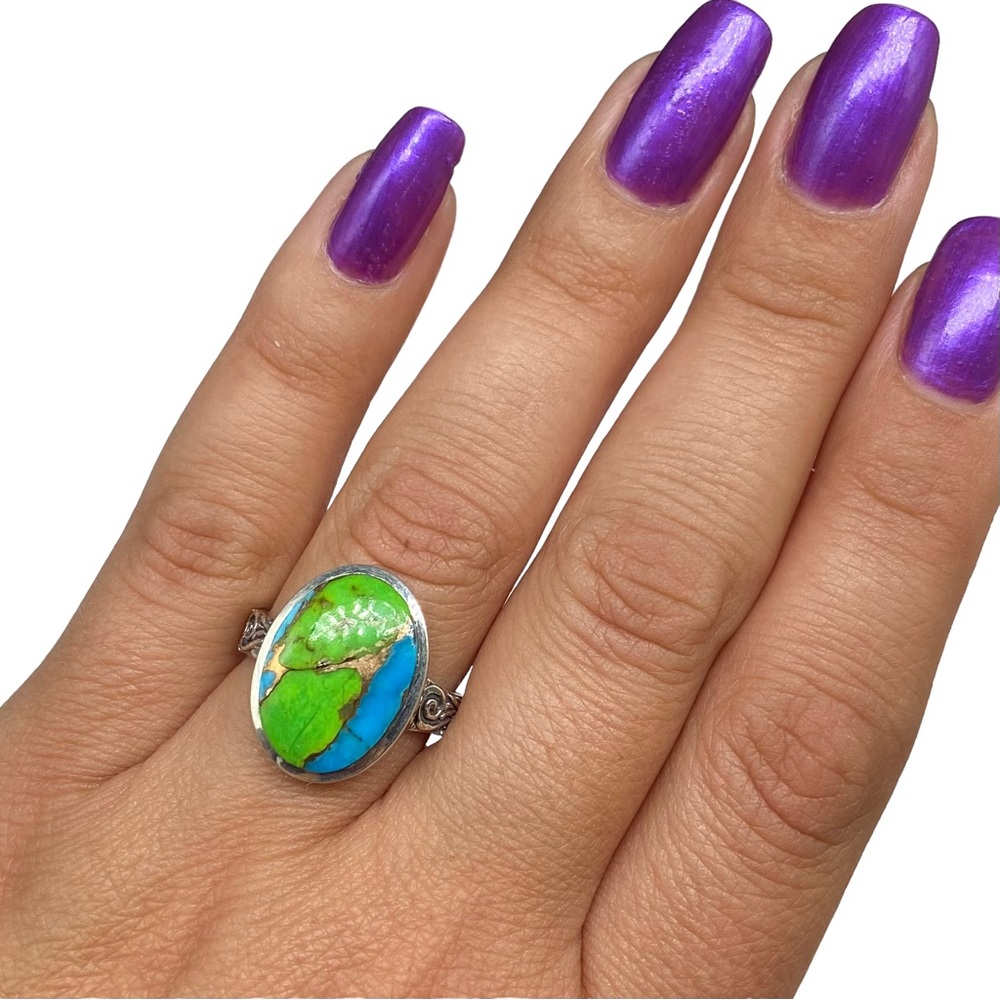 Arizona Green Blue Copper Turquoise Ring Solid Sterling Silver 925 Sz Size 9